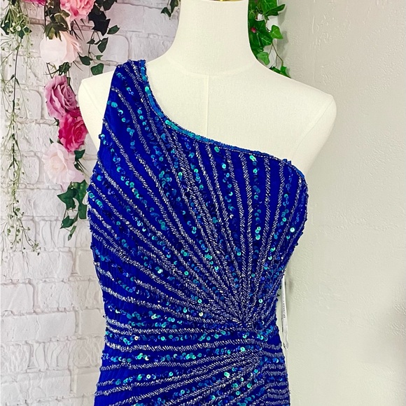 Portia and Scarlett slit skirt one shoulder dress royal Blue SZ 20 - Picture 4 of 7